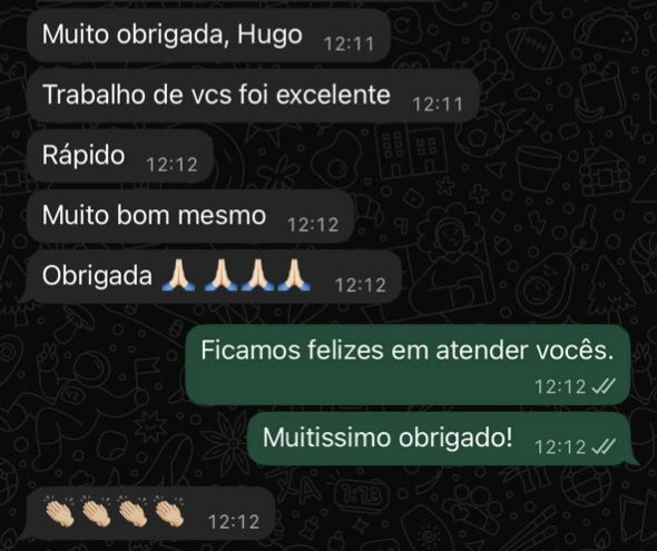 Cliente elogiando trabalho excelente e rápido