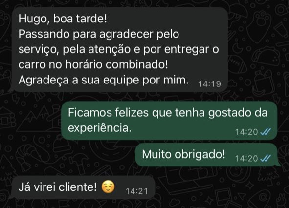 Depoimento do Hugo agradecendo pelo serviço e atenção